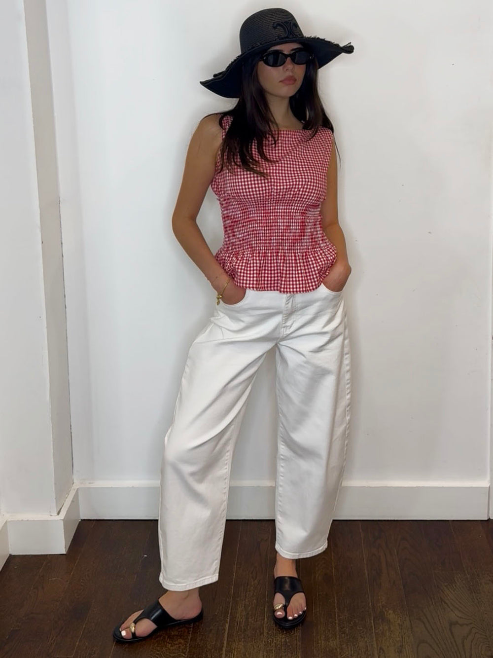 GINGHAM PEPLUM TOP RED