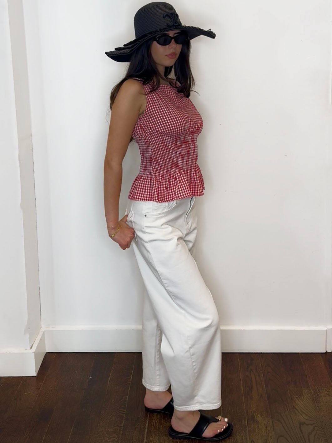 GINGHAM PEPLUM TOP RED