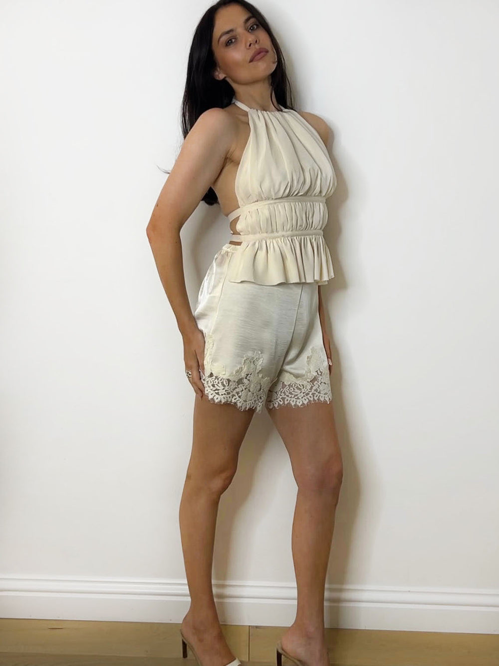 SATIN LACE SHORTS CREAM