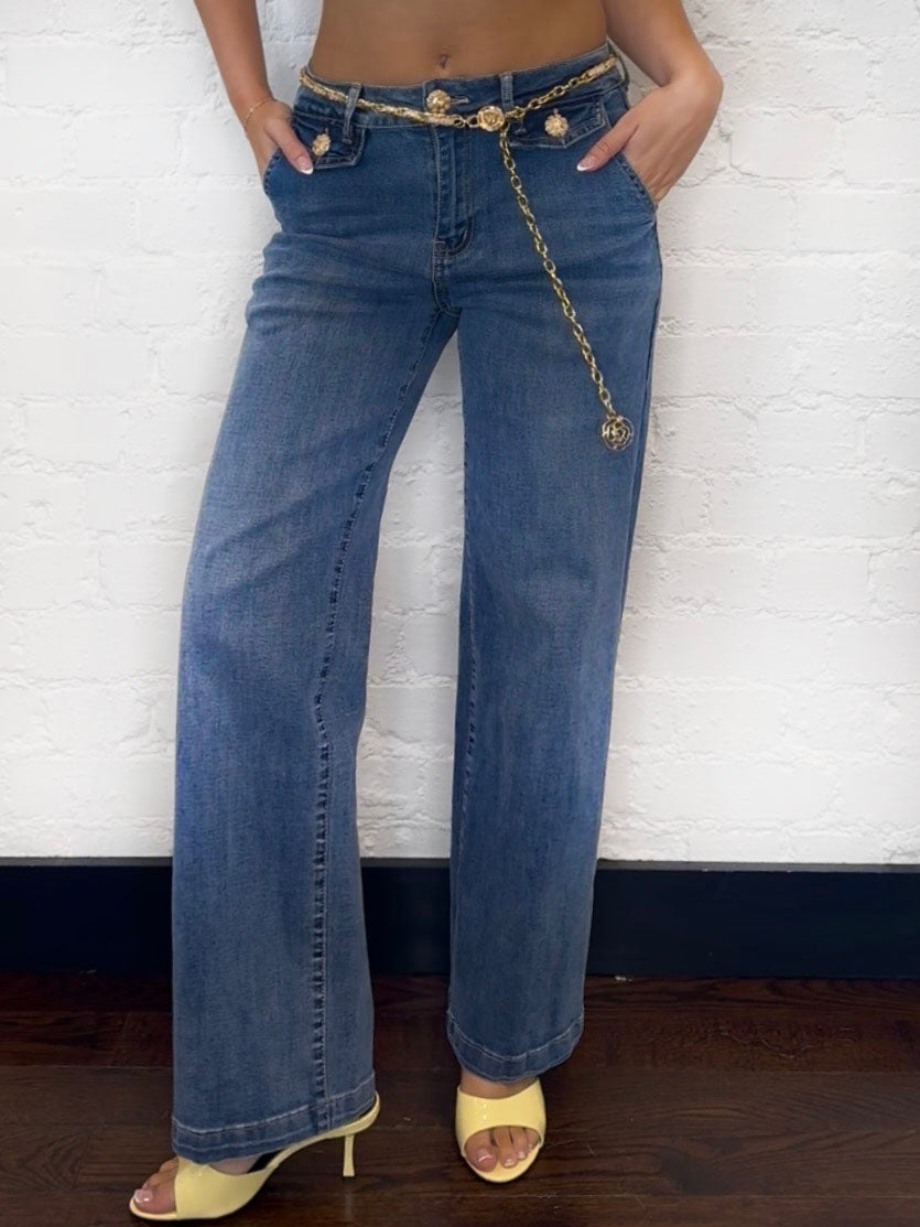 CHAIN DETAIL DENIM JEANS