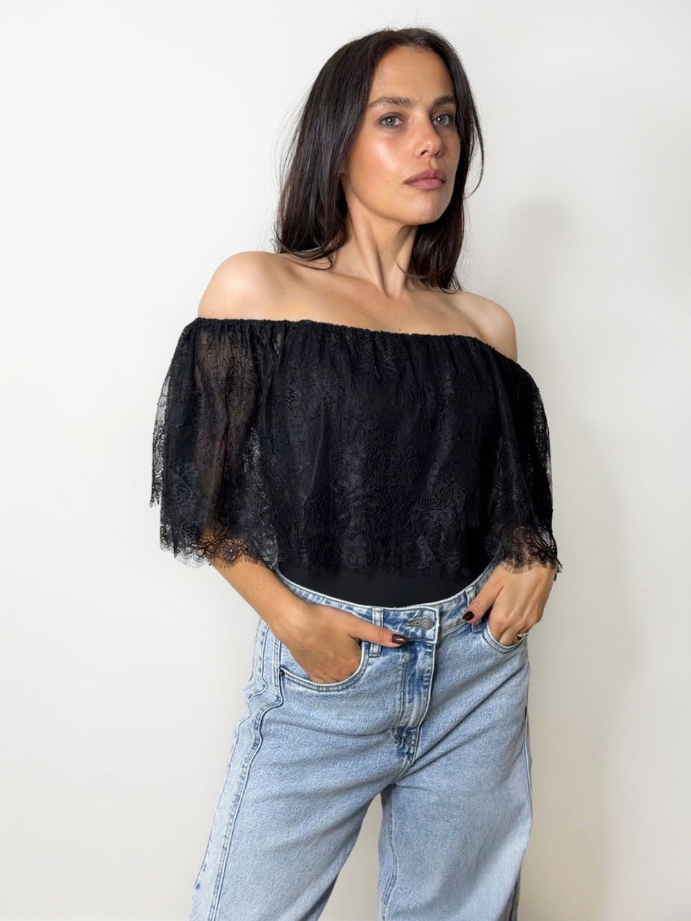 LACE BARDOT BODY BLACK