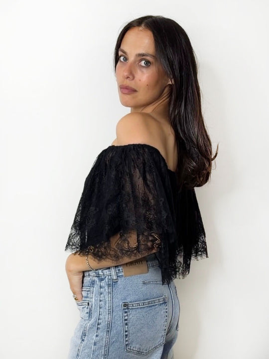 LACE BARDOT BODY BLACK