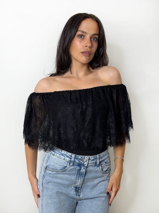 LACE BARDOT BODY BLACK