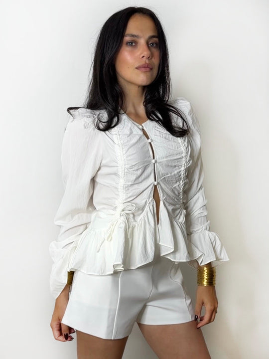 CHLOE RUCHE TIE BLOUSE WHITE