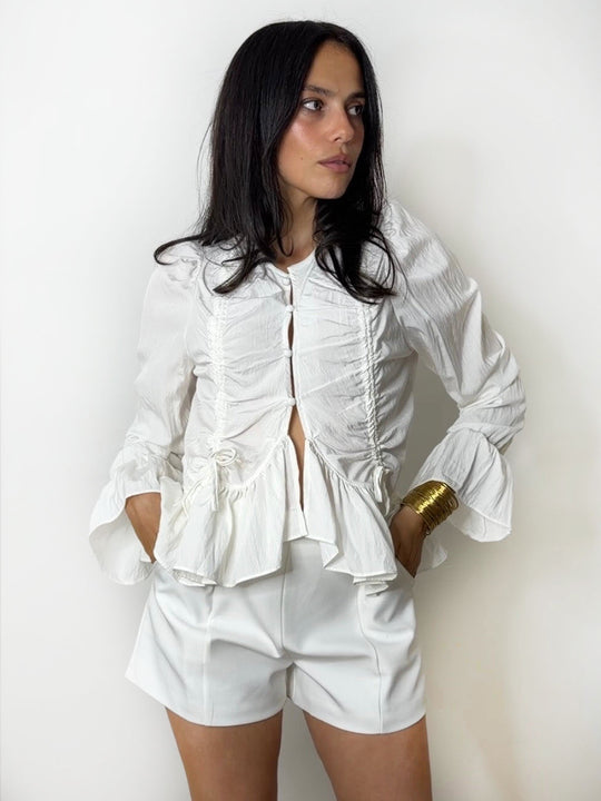 CHLOE RUCHE TIE BLOUSE WHITE