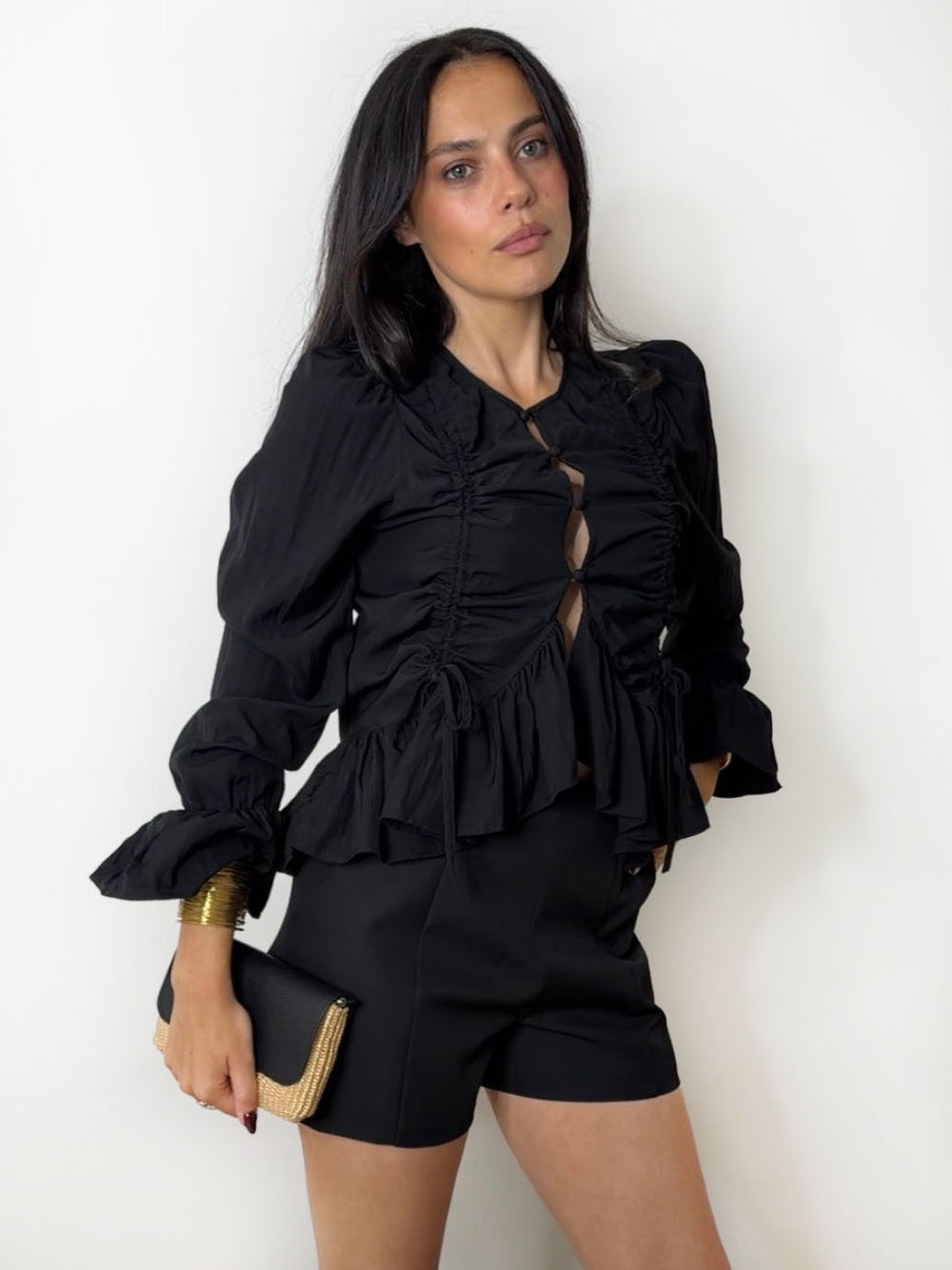 CHLOE RUCHE TIE BLOUSE BLACK