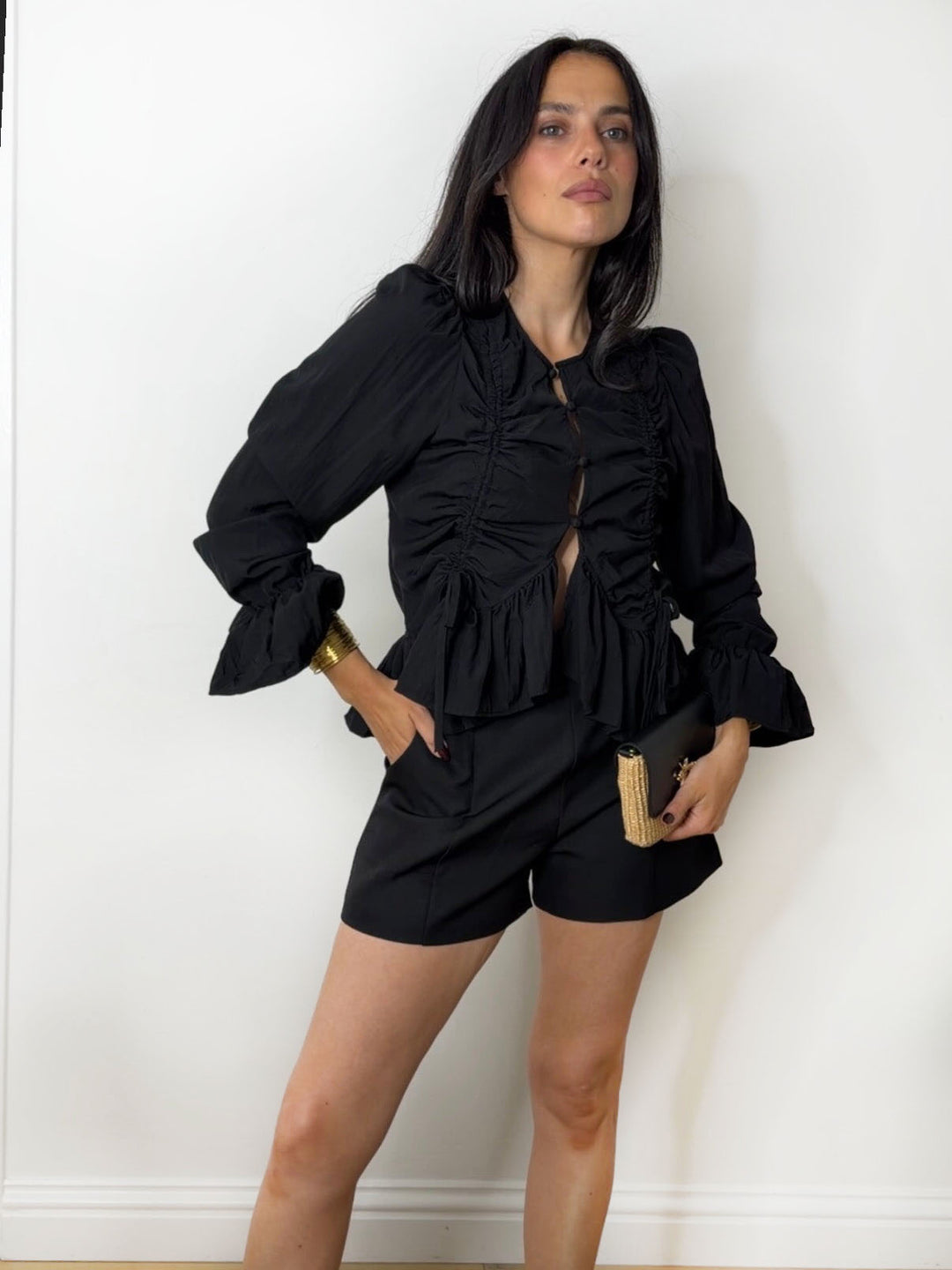 CHLOE RUCHE TIE BLOUSE BLACK