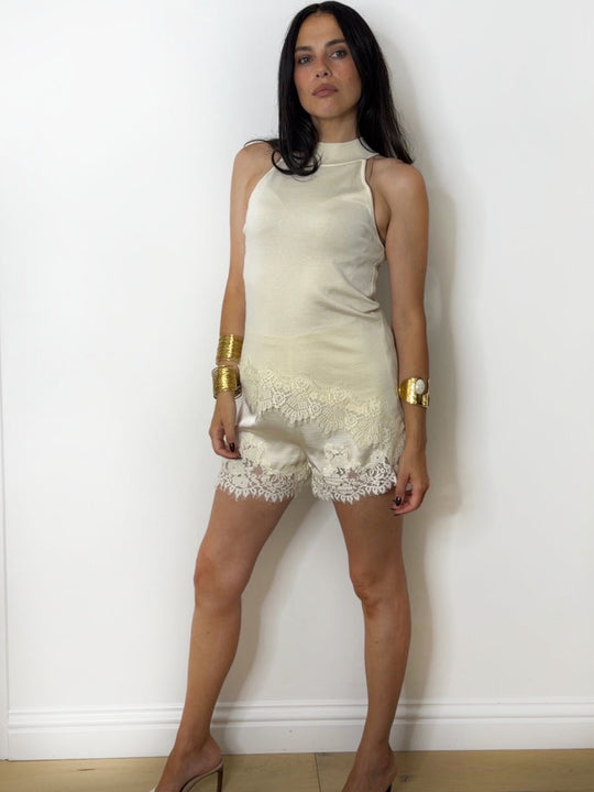 KNIT LACE HALTER CREAM
