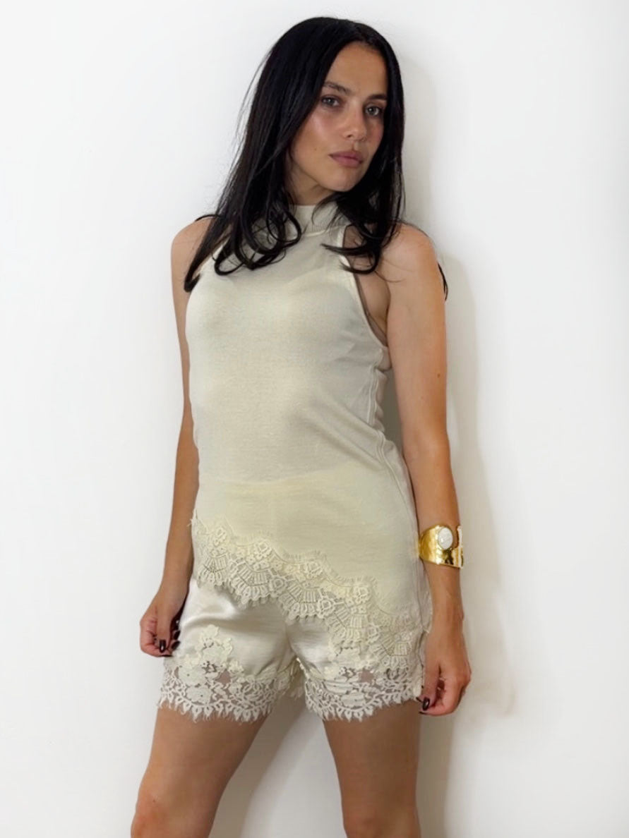 KNIT LACE HALTER CREAM