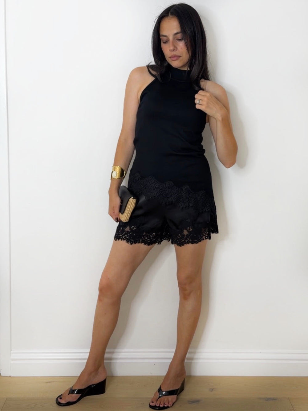 KNIT LACE HALTER BLACK