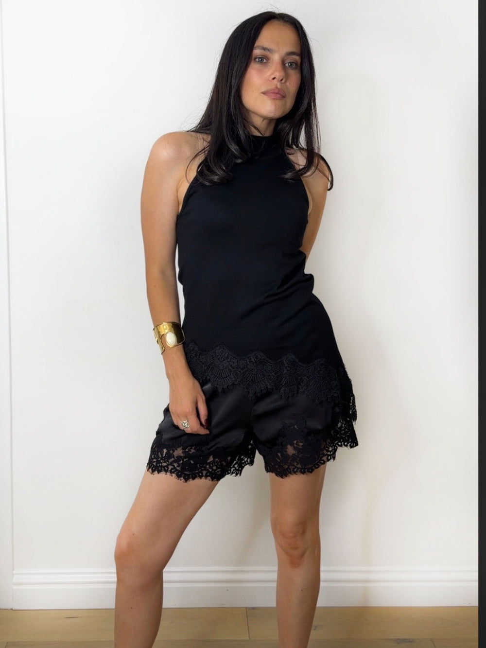 KNIT LACE HALTER BLACK