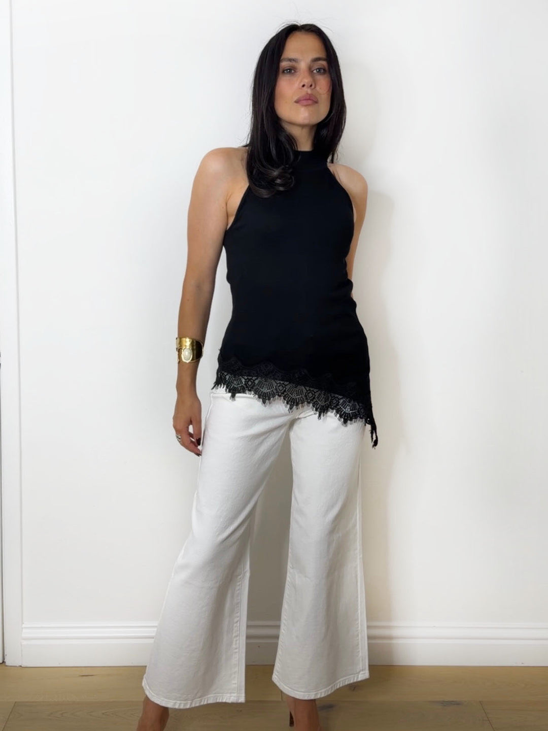 KNIT LACE HALTER BLACK