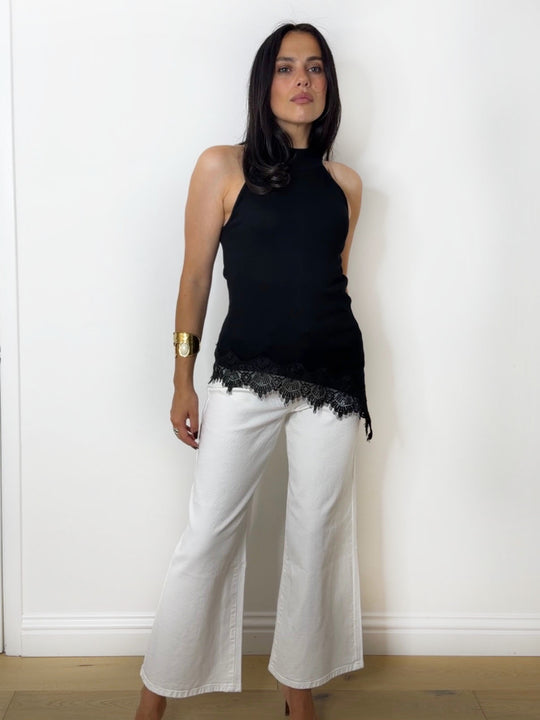 KNIT LACE HALTER BLACK