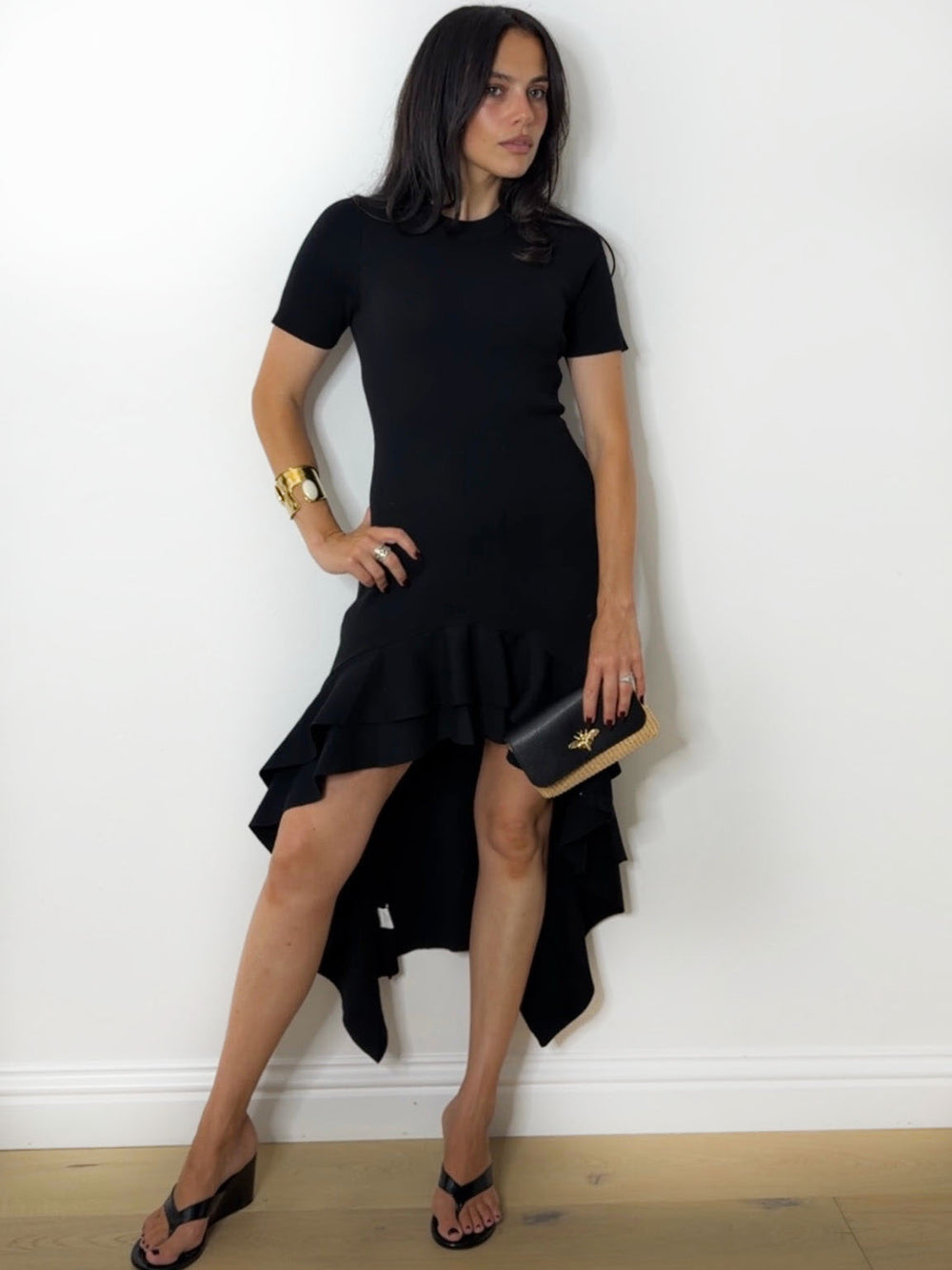 CARRIE KNITTED RUFFLE DRESS BLACK