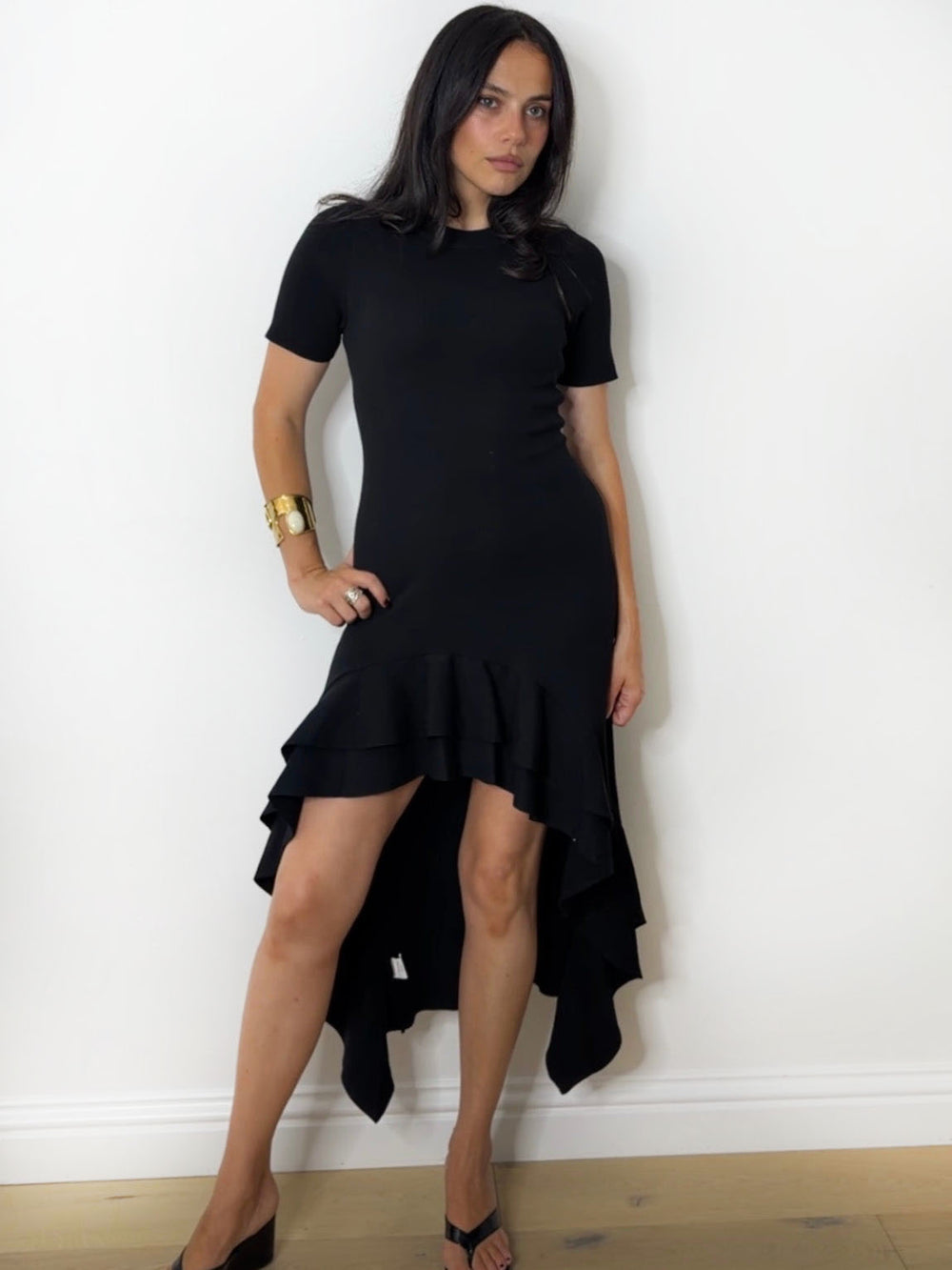 CARRIE KNITTED RUFFLE DRESS BLACK