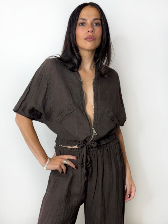 LINEN BOMBER SET CHOC