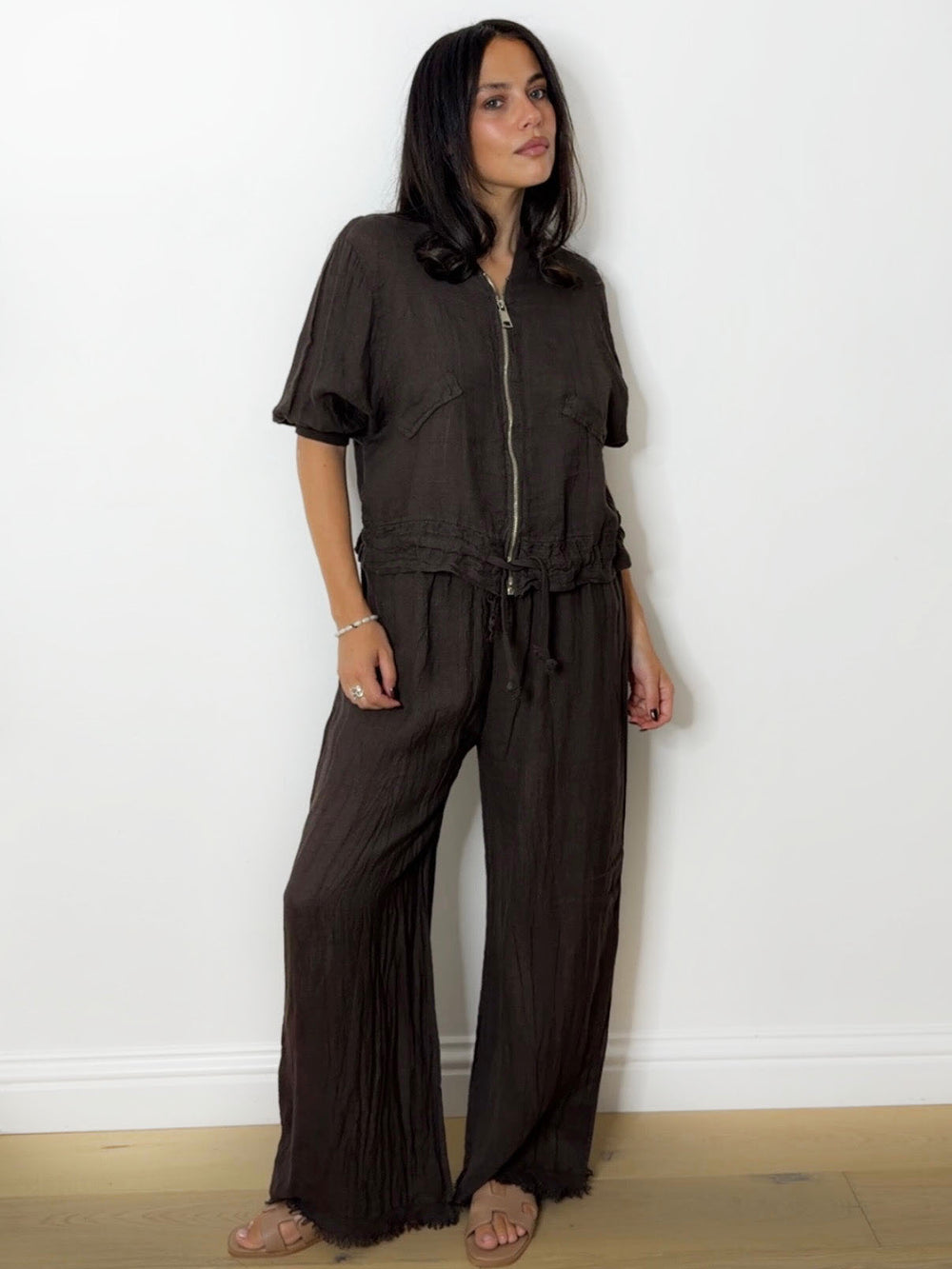 LINEN BOMBER SET CHOC