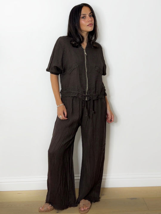 LINEN BOMBER SET CHOC