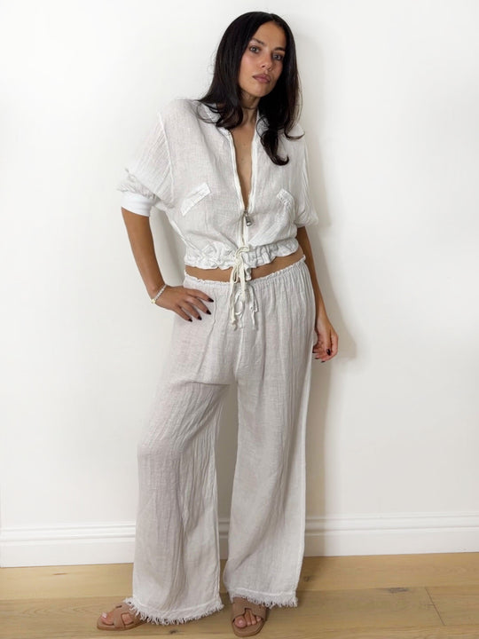 LINEN BOMBER SET WHITE