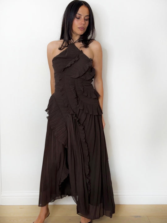 COCO PLEAT MAXI DRESS CHOC
