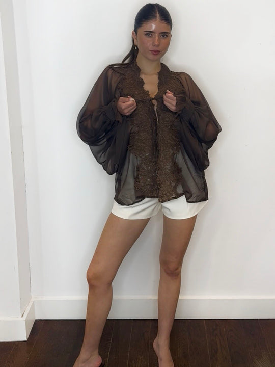 AUDREY LACE BLOUSE CHOC