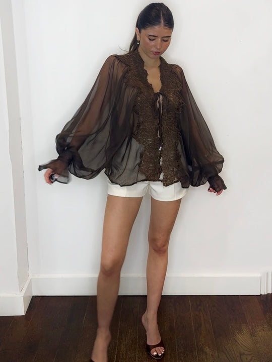 AUDREY LACE BLOUSE CHOC