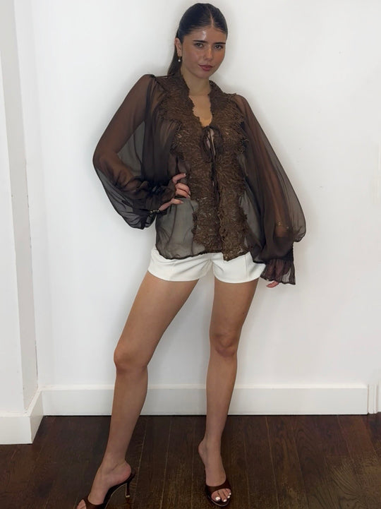 AUDREY LACE BLOUSE CHOC