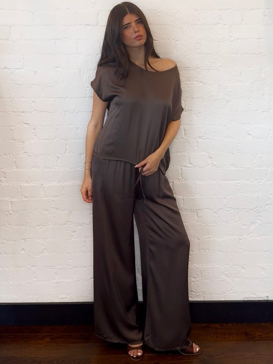 SILKY DRAWSTRING SET CHOC