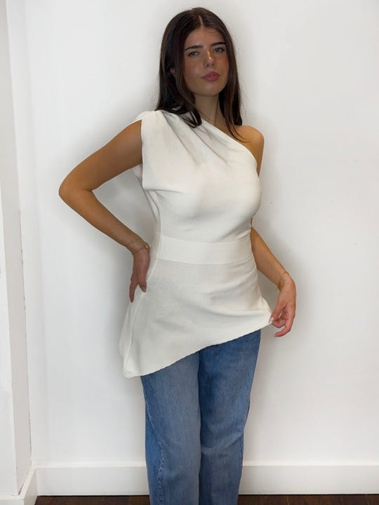 ONE SHOULDER KNIT CREAM