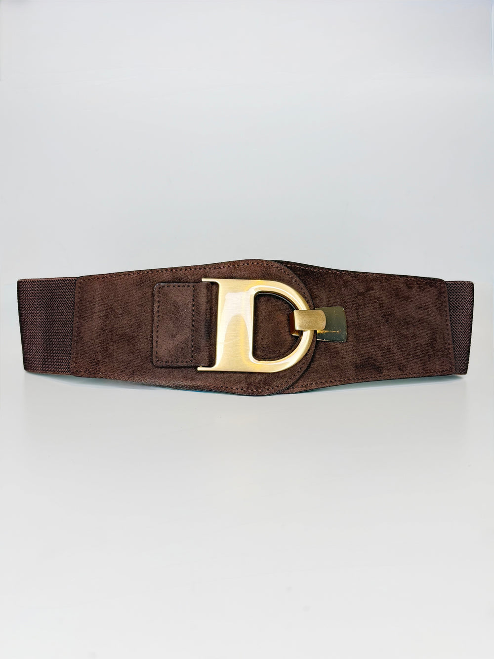 CHOCOLATE D RING BELT WITH ELASTIC BACK