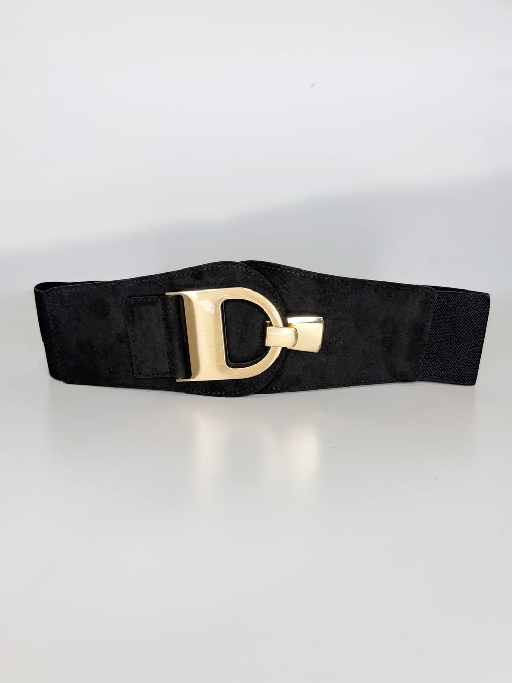 BLACK D RING BELT WITH ELASTIC BACK