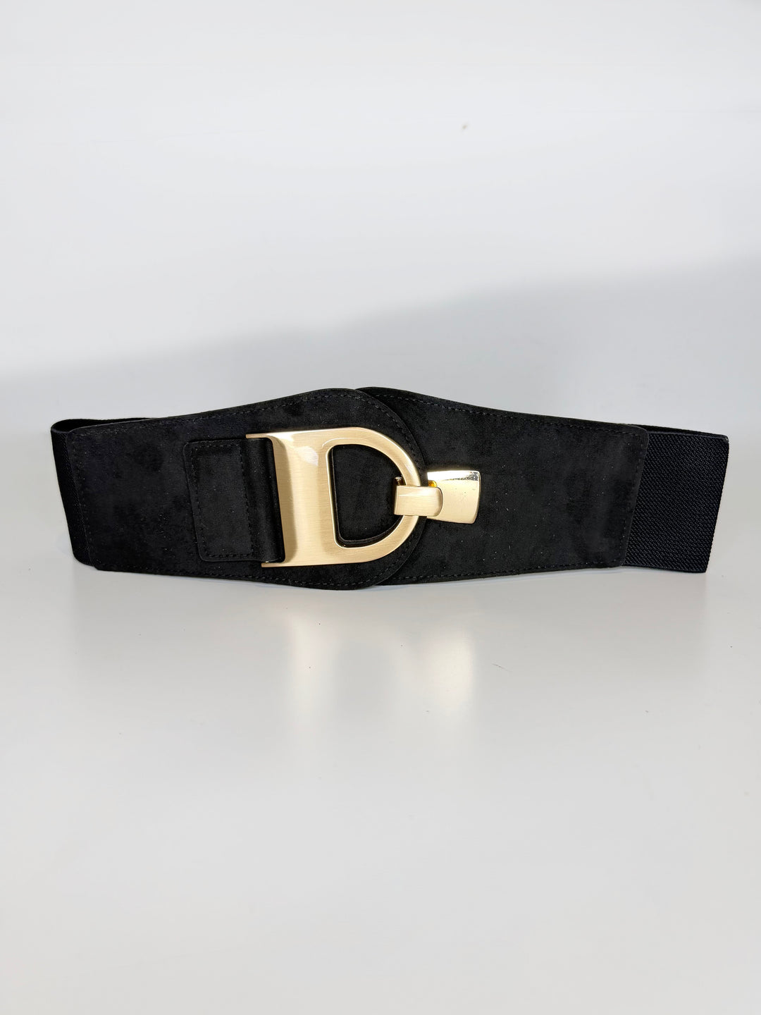 BLACK D RING BELT WITH ELASTIC BACK