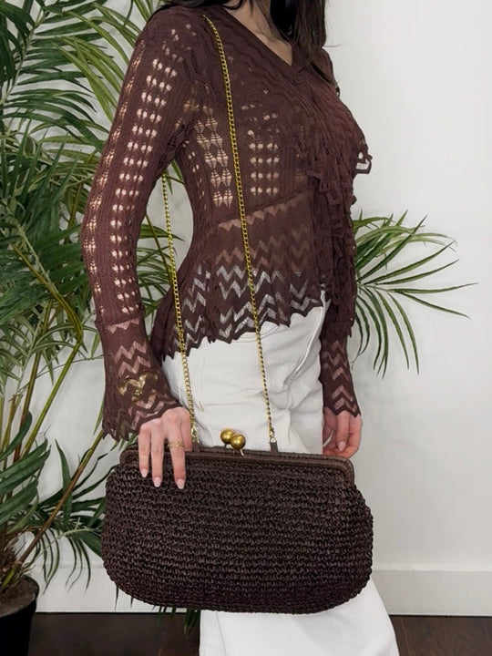 RAFFIA PURSE BAG CHOCOLATE
