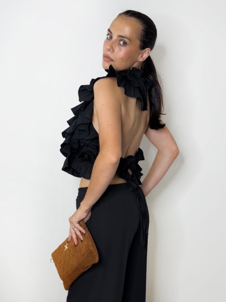 LARA RUFFLE HALTER BLACK